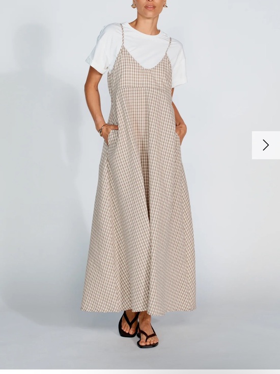 apero Dresses & Skirts - Beige Gingham Maxi Slip Dress with Thin Straps